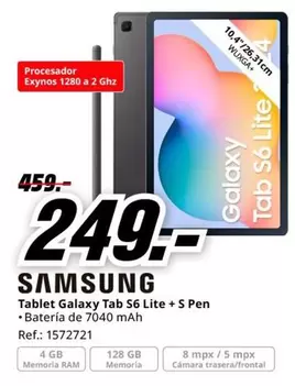 Oferta de Samsung - Tablet Galaxy Tab S6 Lite + S Pen por 249€ en MediaMarkt