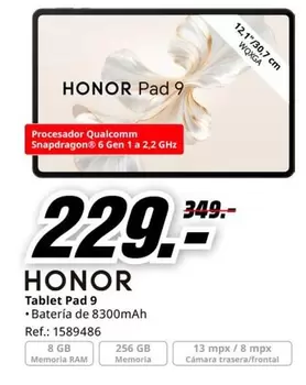 Oferta de Honor - Tablet Pad 9 por 229€ en MediaMarkt