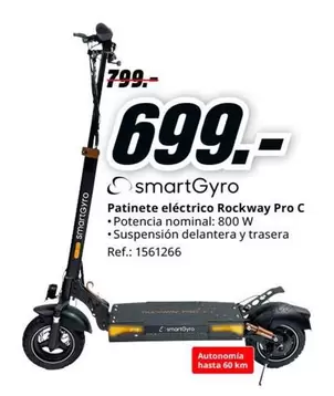 Oferta de SmartGyro - Patinete Eléctrico Rockway Pro C por 699€ en MediaMarkt