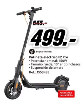 Oferta de Rueda - Patinete Eléctrico F2 Pro por 499€ en MediaMarkt