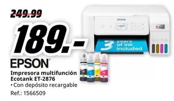 Oferta de Epson - Impresora Multifunción Ecotank ET-2876 por 189€ en MediaMarkt