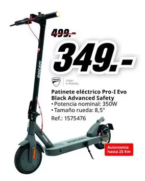 Oferta de Ducati - Patinete Eléctrico Evo Black Advanced Safety por 349€ en MediaMarkt