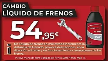 Oferta de Motortown - Cambio Liquido De Frenos por 54,95€ en MotorTown