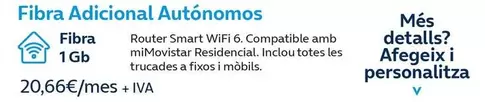 Oferta de Fibra Adicional Autonomos por 20,66€ en Movistar