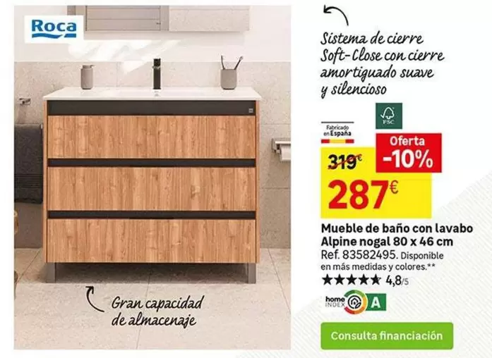 Oferta de Roca - Mueble De Baño Con Lavabo Alpine Negral por 287€ en Leroy Merlin