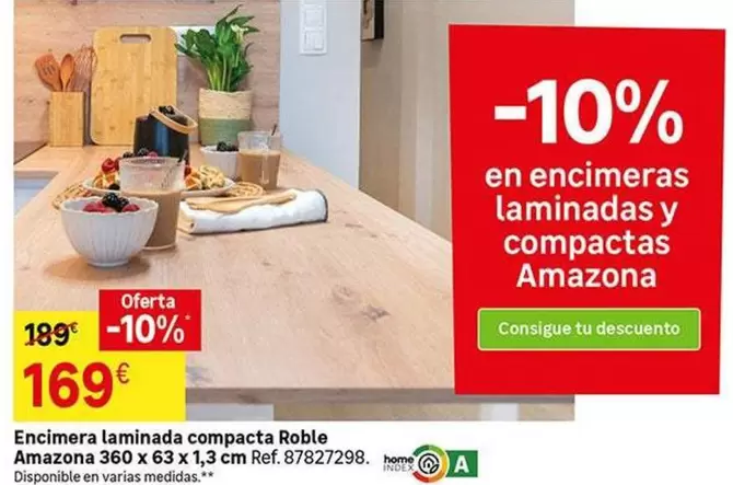 Oferta de Encimera Laminada Compacta Roble Amazona por 169€ en Leroy Merlin