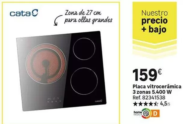 Oferta de Cata - Placa Vitrocerâmica 3 Zonas 5,400 W por 159€ en Leroy Merlin