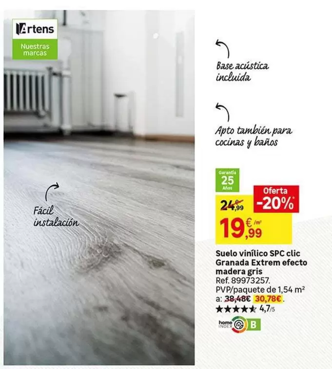 Oferta de SPC - Suelo Vintico Spc Clic Granada Extreme Efecto Madera Gris por 19,99€ en Leroy Merlin