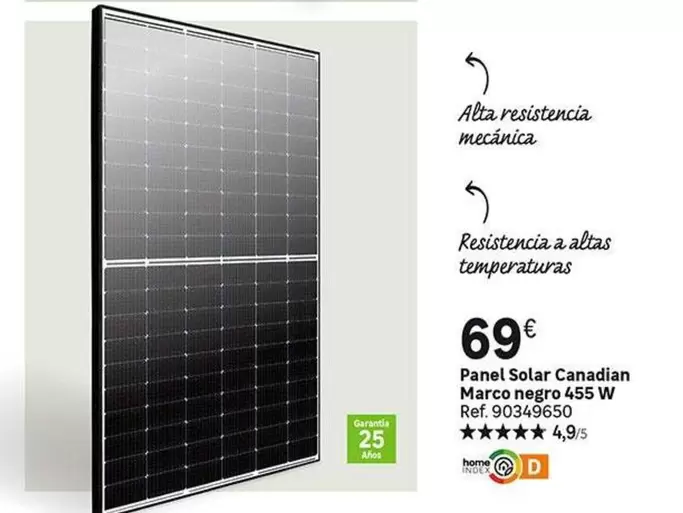 Oferta de Panel Solar Canadian Marco Negro 455 W por 69€ en Leroy Merlin