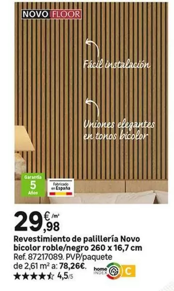 Oferta de Revestimiento De Palilleria Novo Bicolor Roble/negro por 29,98€ en Leroy Merlin