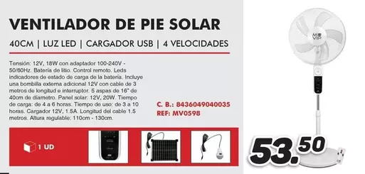 Oferta de Solar - Ventilador De Pie por 53,5€ en Mandatelo.com