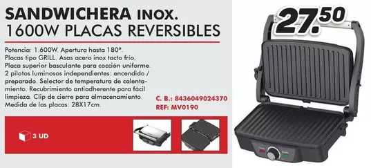 Oferta de Sandwichera Inox. por 27,5€ en Mandatelo.com