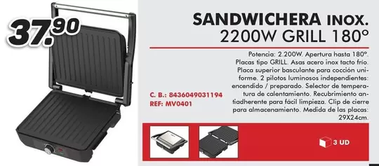 Oferta de Sandwichera Inox. por 37,9€ en Mandatelo.com