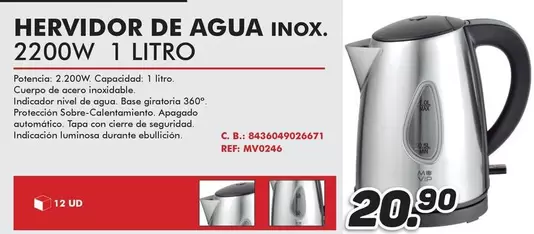 Oferta de Muvip - Hervidor De Agua Inox.  por 20,9€ en Mandatelo.com