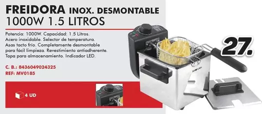 Oferta de Muvip - Freidora Inox. Desmontable por 27€ en Mandatelo.com