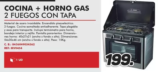 Oferta de Muvip - Cocina + Horno Gas/ 2 Fuegos Con Tapa por 199€ en Mandatelo.com