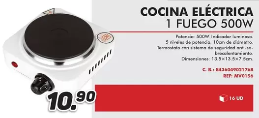 Oferta de Cocina Eléctrica 1 Fuego 500w por 10,9€ en Mandatelo.com