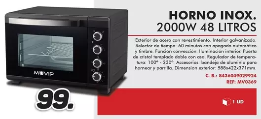 Oferta de Muvip - Horno Inox por 99€ en Mandatelo.com