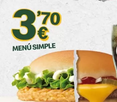 Oferta de Menu Simple por 3,7€ en McDonald's