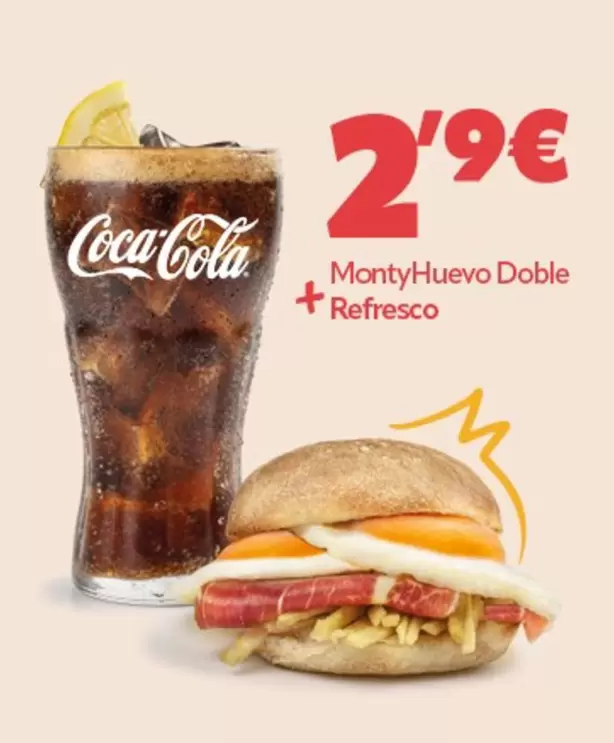 Oferta de Coca Cola - Montyhuevo Doble + Refresco por 2,9€ en 100 Montaditos