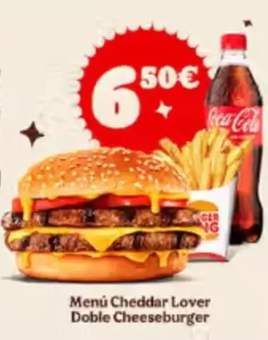 Oferta de Coca-Cola - Menú Cheddar Lover Doble Cheeseburger por 6,5€ en Burger King