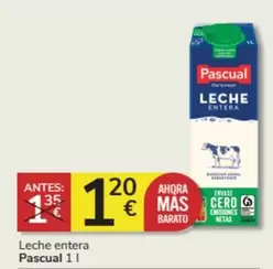 Oferta de Pascual - Leche Entera por 1,2€ en Consum