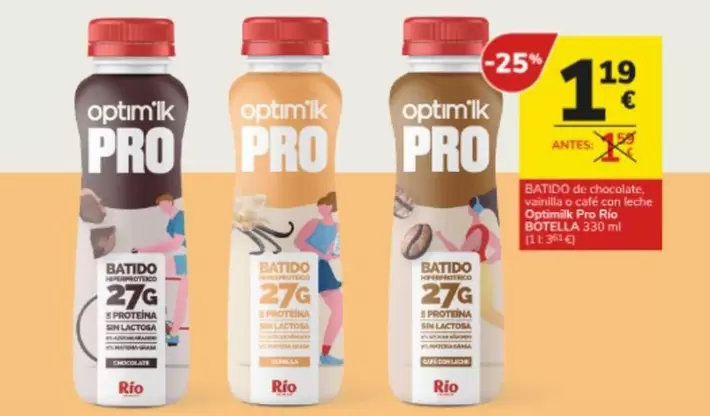 Oferta de Optimilk Pro Rio - Batido De Chocolate Vainilla O Cafe Con Leche por 1,19€ en Consum