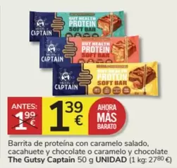 Oferta de Captain - Barrita De Proteína Con Caramelo Salado, Cacahuete Y Chocolate Y Chocolate por 1,39€ en Consum