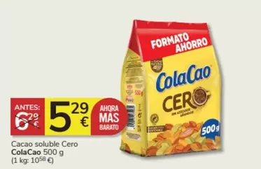 Oferta de Cola Cao - Cacao Soluble Cero por 5,29€ en Consum