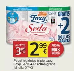 Oferta de Foxy - Papel Higiénico Triple Capa Seda 4+2 Rollos Gratis por 2,99€ en Consum