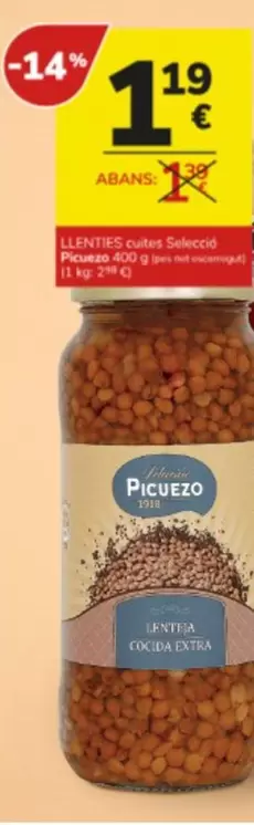 Oferta de Picuezo - Llenties Cuites Seleccio  por 1,19€ en Consum