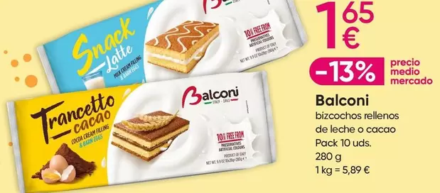 Oferta de Balconi - Bizcocho Rellenos De Leche O Cacao por 1,65€ en Pepco