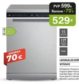 Oferta de Whirlpool - Lavavajillas W7fhs41x por 529€ en Milar