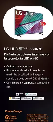 Oferta de LG - UHD 55UR78 por 180€ en Orange