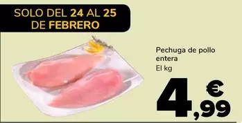 Oferta de Pechuga De Pollo Entera por 4,99€ en Supeco