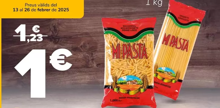 Oferta de Mi Pasta - Macarrons O Espaguetis por 1€ en Supeco