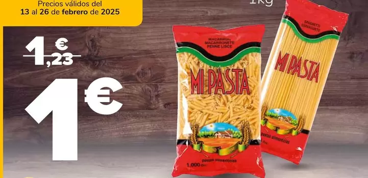 Oferta de Mi Pasta - Macarrones O Spaghetti por 1€ en Supeco