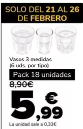 Oferta de Vasos 3 Medidas por 5,99€ en Supeco