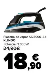 Oferta de Klindo - Plancha De Vapor  por 18,9€ en Supeco