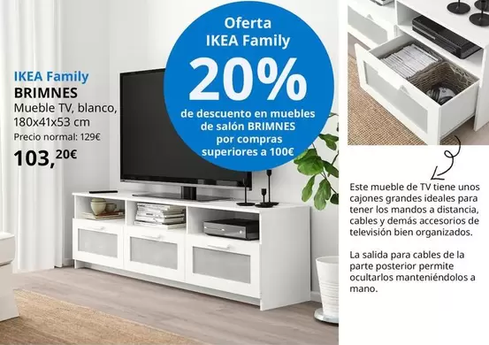 Oferta de Brimnes - Mueble Tv, Blanco, 180x41x53 Cm por 103,2€ en IKEA