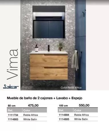 Oferta de Vima Mueble De Baño De 2 Cajones + Lavabo + Espejo por 475€ en Distriplac