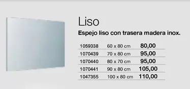 Oferta de Liso Espejo Liso Con Trasera Madera Inox por 80€ en Distriplac