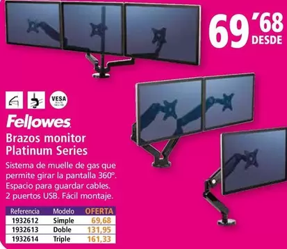 Oferta de Fellowes - Brazos Monitor Platinum Series por 69,68€ en Folder