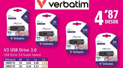 Oferta de Verbatim - V3 USB Drive 3.0  por 4,87€ en Folder