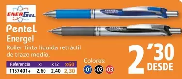 Oferta de Pentel - Energel Roller Tinta Líquida Retráctil De Trazo Medio por 2,3€ en Folder