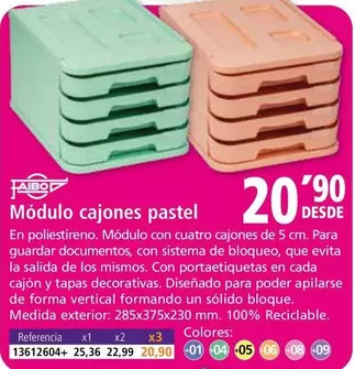 Oferta de Faibo - Módulo Cajones Pastel por 20,9€ en Folder