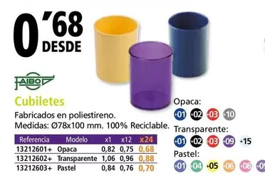 Oferta de Faibo - Cubiletes  por 0,68€ en Folder