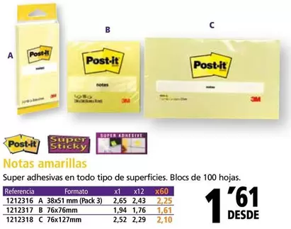 Oferta de Post-it - Notas Amarillas Super Adhesivos En Todo Tipo De Superficies por 1,61€ en Folder