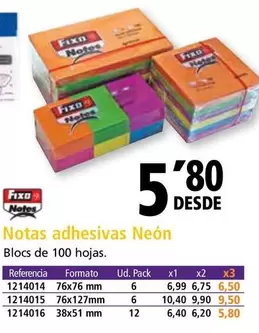 Oferta de Fixo - Notas Adhesivas Neon por 5,8€ en Folder