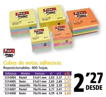 Oferta de Fixo - Cubos De Notas Adhesivas por 2,27€ en Folder